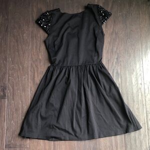 Aqua black cap sleeved dress with embellished sleeves S